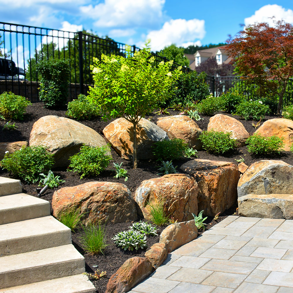 Boulder work and patio terracing in Bucks County