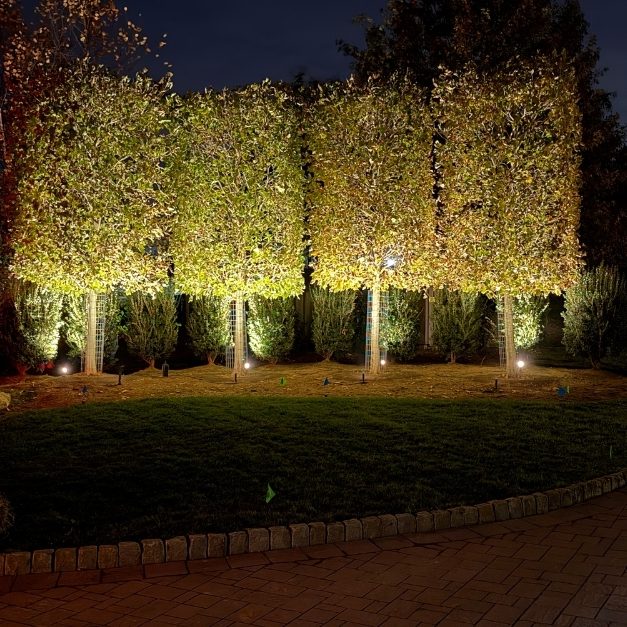 exterior lighting in fall large estate