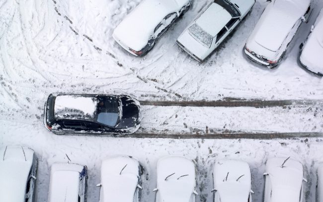 snowy bucks county parking lot