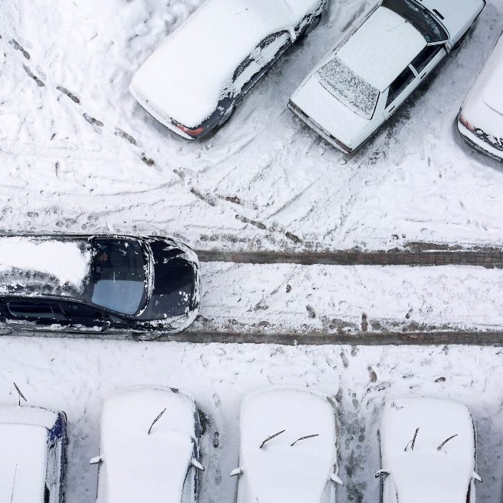 snowy bucks county parking lot